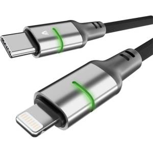 AVAX CB637 STEELY LED 3m 27W USB-C - Lightning черен оплетен кабел за бързо зареждане AVAX_CB637 (AVAX_CB637)
