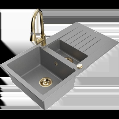 Matias гранитна мивка 1, 5-камерна с отцедник и кухненски смесител Elia, сив - 6502-71-670101-50 (6502-71-670101-50)