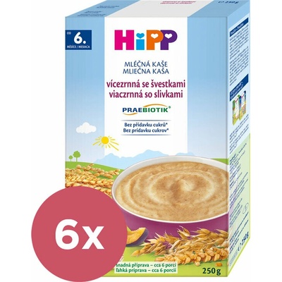HiPP PRAEBIOTIK Kaša mliečna viaczrnná so slivkami 6m+ 6x 250 g