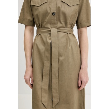 Barbour Рокля с лен Barbour NICOLE в зелено среднодълга със стандартна кройка LDR0894 (LDR0894)