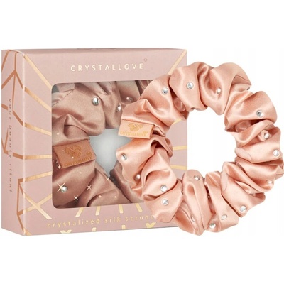 Crystallove Crystalized Silk Scrunchie hedvábná gumička do vlasů barva Rose Gold 1 ks