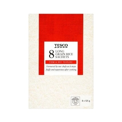 Tesco Ryža dlhozrnná lúpaná vo varných vreckách 8 x 125 g