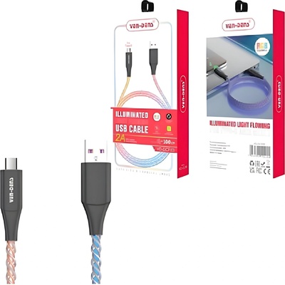VEN-DENS Осветен Light Flowing кабел USB на Type - C - 2A Бързо зареждащ кабел - 1м - Многоцветен KP34006