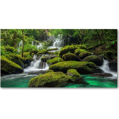 Foto obraz sklo tvrzené Vodopád v lese 100x50 cm