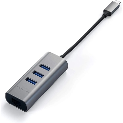 Satechi USB-C 2-in-1 Ethernet & USB Hub - 3-портов USB хъб и Gigabit Ethernet порт за MacBook и устройства с USB-C (тъмносив)