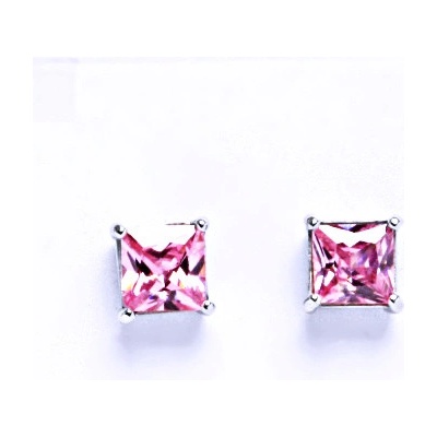 Čištín Stříbrné naušnice čtverec, zirkon pink - VE 131 7065