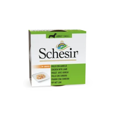 Schesir - Консервирана храна за кучета от малки породи, с пилешко и агнешко месо, 85 гр. / 3 броя