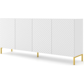 BIM Furniture Комод SURF 4D 200 cm, бял мат, златни крака (SURFCAB200WGLEGS)