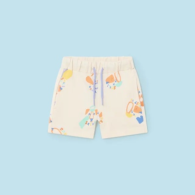 Mayoral Бермуди трикотаж в кремаво с принт laugh, shine с кученца за бебе момче Mayoral