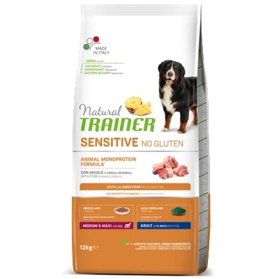Dog Sensitive No Gluten Medium & Maxi Adult with Pork - храна за пораснали кучета, БЕЗ ГЛУТЕН, над 1 година, от средни и едри породи, с чувствителни стомаси, с прасе - 12 кг, Италия - 925255