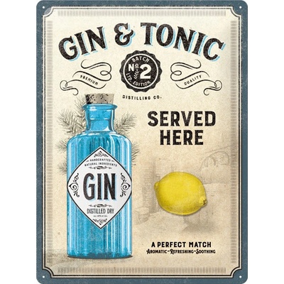 Postershop Plechová cedule: Gin & Tonic Served Here - 40x30 cm