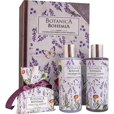 Bohemia Gifts Botanica Levanduľa sprchový gél 200 + šampón na vlasy 200 ml + toaletné mydlo 100 g kniha darčeková sada