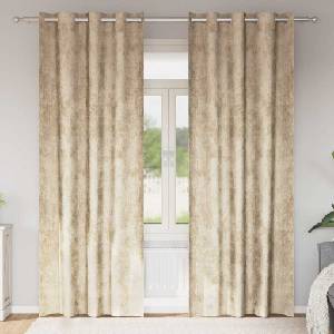 Pure Line Home Кадифени завеси в цвят бежов с метални халки, 2 бр. , 140 x 260 см