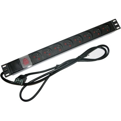 XtendLan ZASUVKA8B-19-C14 Rozvodný panel, 19", 8x 230V, ČSN, přívodní kabel IEC 320 C14, vypínač, indikátor napětí ZASUVKA8B-19-C14