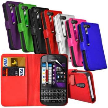Image 1 of BlackBerry Q10 Wallet Кожен Калъф + Протектор и Стилус
