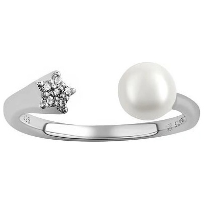 SILVEGO Otvorený strieborný prsteň Star s perlou a Brilliance Zirconia MSS201RW