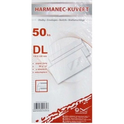Harmanec-Kuvert Poštové obálky DL samolepiace, okienko, 50 ks 80g