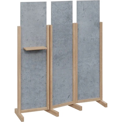 Atmosfere LINE 316 dřevěný 3-dílný paraván mobilní výška 1600 mm rám dub bardolino výplň beton šedý polička