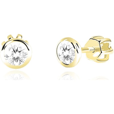 Duppi dámske náušnice okrúhle DU 31746 zo žltého zlata s kamienkami bielymi zapínanie balónik
