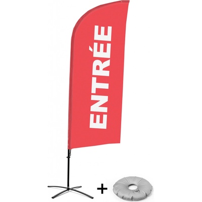 Jansen Display Kompletní sada reklamní vlajky ve tvaru křídla, Vchod, červená, francouzština Křížová Základna, 1273 x 3030 mm
