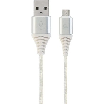 Gembird Премиум памучна оплетка Micro-USB кабел 2 м сребристо/бяло CC-USB2B-AMMBM-2M-BW2 (CC-USB2B-AMMBM-2M-BW2)
