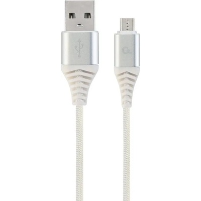 Gembird Премиум памучна оплетка Micro-USB кабел 2 м сребристо/бяло CC-USB2B-AMMBM-2M-BW2 (CC-USB2B-AMMBM-2M-BW2)