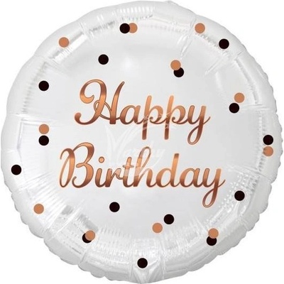 Balón fóliový 45 cm Happy Birthday bílý zlatý nápis