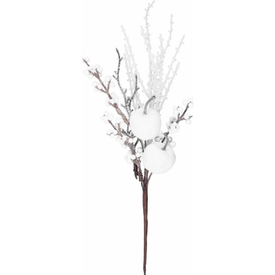 Vetvička MagicHome Vianoce, s bobuľkami a jabĺčkami, biela, 32 cm