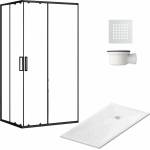 Balneo Комплект черна душ кабина Balneo 80x100 см, бяло душ корито Balneo, бял сифон за вана и капак за вана (5902557354757+STFWH8010025+STSYPHON68+STCOVER-WHITE)
