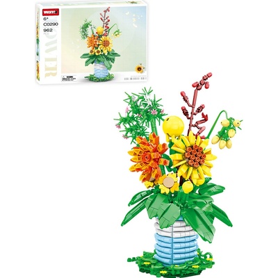 Woma Stavebnice velká kytice lučních květin s vázou, 962 ks