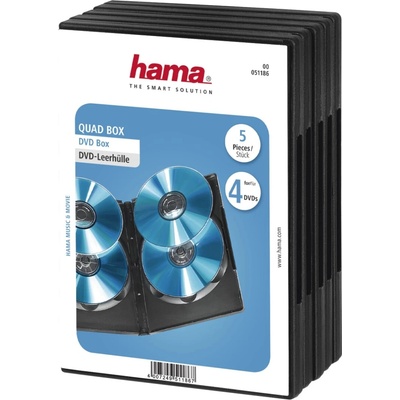 HAMA Prázdne DVD puzdro Quad Box, balenie po 5 kusov, čierne - 00051186