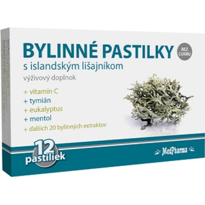 MedPharma BYLINNÉ PASTILKY Bez cukru s islandským lišejníkem 12 ks