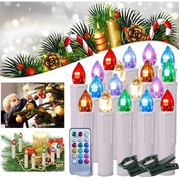 LUMA LED 10x bezdrátové dekorační vánoční svíčky na stromeček 7 barev s časovačem automatického vypnutí