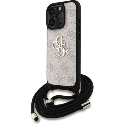 Guess PU 4G Metal Logo Crossbody Popruh zadný kryt pre iPhone 15 Pro Pink