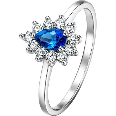 Zlaton Prsten bílé zlato s modrým topazem a diamanty N19062603420