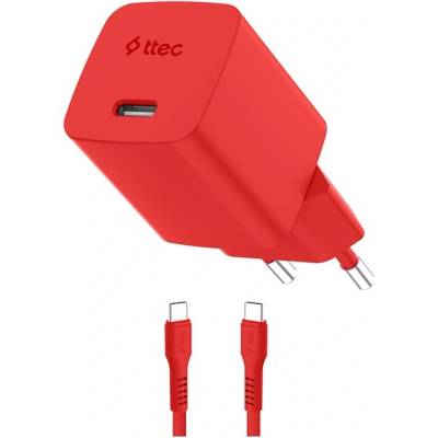 Ttec Зарядно ttec SmartCharger GaN 45W PD + Кабел USB-C , Neon Червен