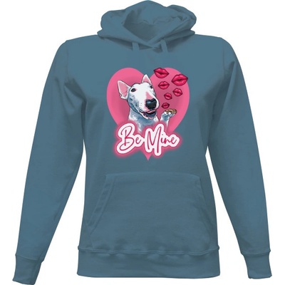 Dámská mikina s kapucí s potiskem Be Mine Bulteriér Růžové Srdce dámské Letecká modrá – Hledejceny.cz