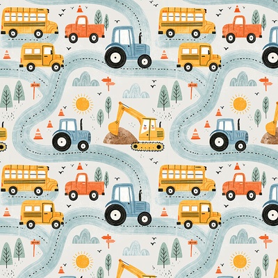 Takoy Nepromokavý polyester s potiskem TD / NS Traktor a bagr Johny