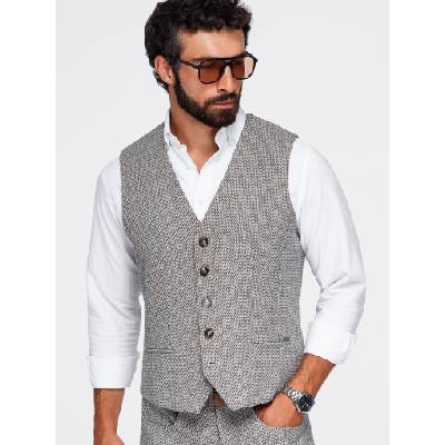 Ombre Clothing Мъжки структуриран елек към костюм - кафяво меланж V1 OM-BLZV-0155 Ombre Clothing Ombre Clothing | Kafyav | МЪЖЕ | S