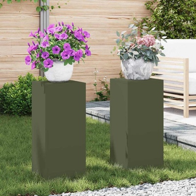 vidaXL Стойка за растения 2 pcs Маслиненозелен 24 x 24 x 55 см Стомана (865816)