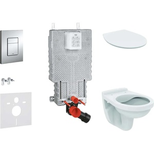 GROHE Uniset - Комплект за монтаж пред стена, тоалетна Alpha със седалка, бутон Skate Cosmopolitan, хром 38643SET-KD (38643SET-KD)