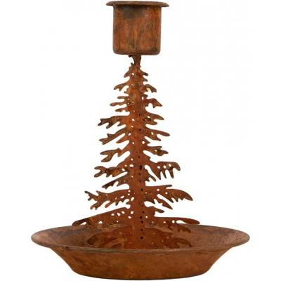 Rezavý rustikální svícen na úzkou svíčku stromek Tree Rust - Ø 11*13 cm - Clayre & Eef