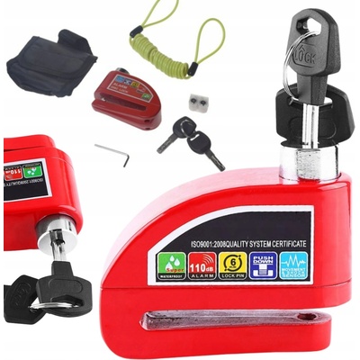 ZÁMEK S ALARMEM NA BRZDOVÝ KOTOUČ Motocykl Kolo Skútr 110dB ČERVENÝ