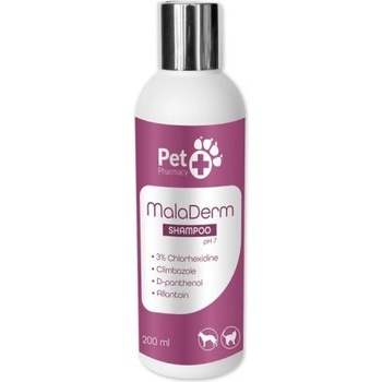 Vetfood MalaDerm Shampoo - шампоан за кучета и котки с хлорхексидин, климбазол, алантоин и пантенол за лечение на при кожни проблеми: гнойни възпаления, 200 мл - Полша