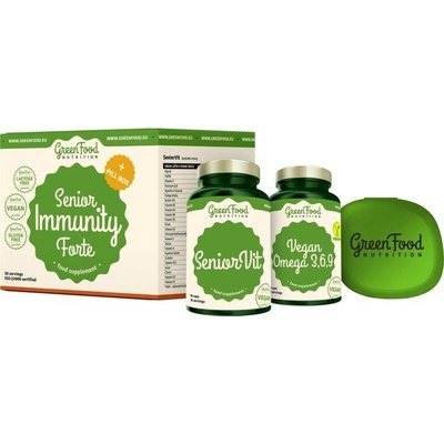 GreenFood Nutrition Senior Immunity Forte SeniorVit podpora imunity 60 ks + Omega 3,6,9 Vegan kapsle s revitalizačním účinkem 60 kapslí + Pillbox krabička na suplementy