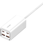 LDNIO Fast Desktop Wall Charger 65W - захранване за ел. мрежа за лаптопи, смартфони и таблети с 2xUSB-A и 2xUSB-C изходи с технология за бързо зареждане и USB-C кабел (бял)