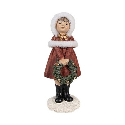 Clayre & Eef 6PR4948 Dekorativní figurka děvčátka s vánočním věncem