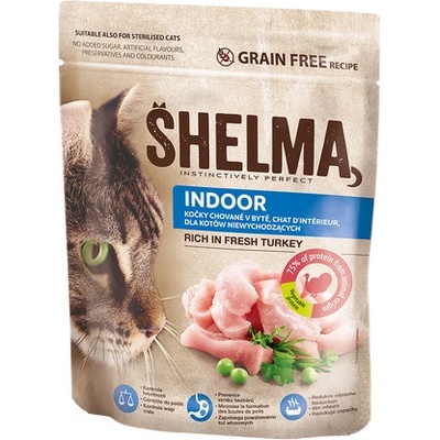 Shelma bezobilné INDOOR granule s čerstvým krůtím pro dospělé kočky 750 g