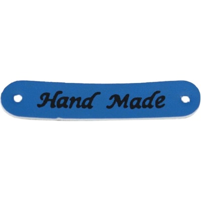 Pro Háčkování Hand Made, oválná koženková cedulka modrá 10x48 mm