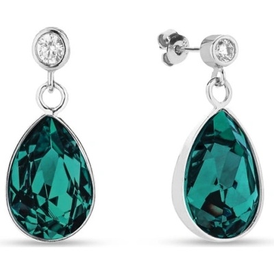 Spark stříbrné náušnice s krystaly Swarovski Elements zelená kapka Barocco KCD432010EM Emerald